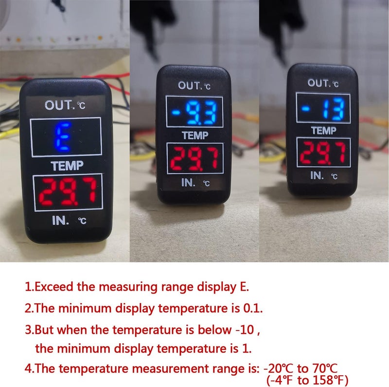Timloon Car Internal and External Temperature Display, Fahrenheit Temperature, Dual Temperature Sensors Use for Toyota Hilux VIGO,Coaster,Corolla ex,Yaris(Type B) - Image 4